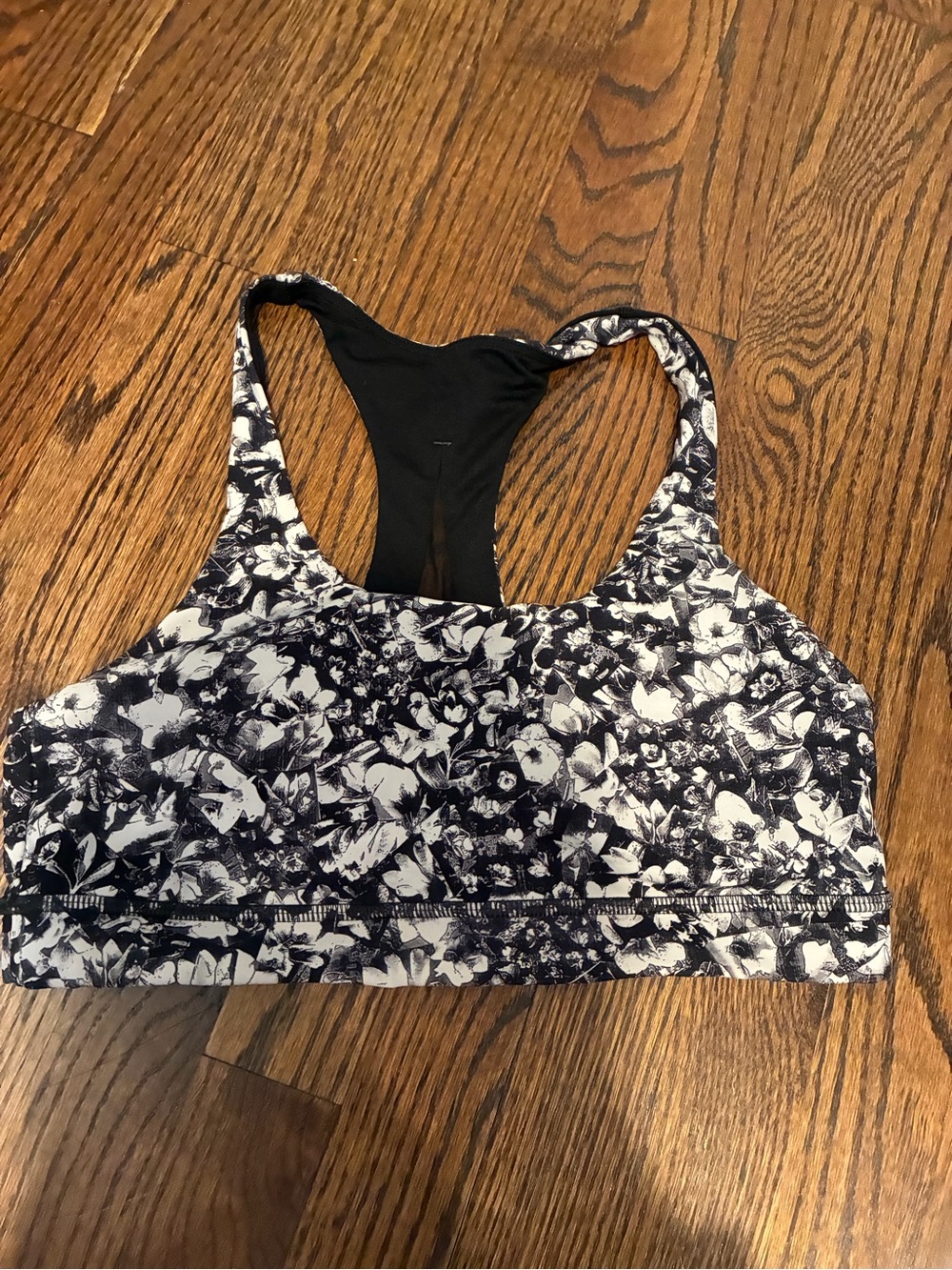 Lululemon Invigorate Floral Print Racerback Sports Bra - Black & White